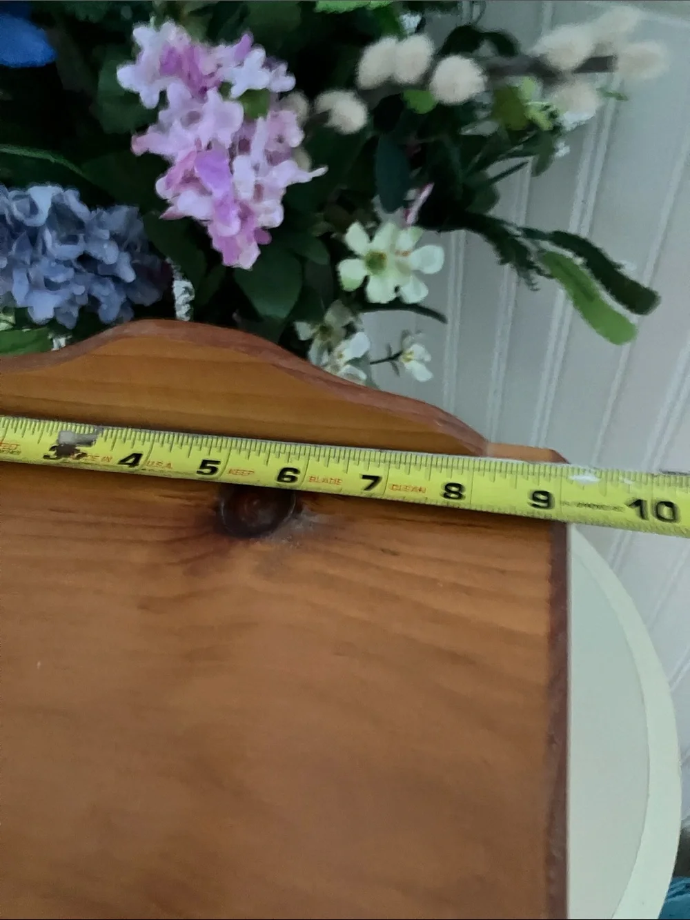 Vintage Pine Wood Small Storage Tabletop Cabinet With Porcelain Pulls